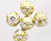 4 Large WHITE and GOLD Indonesian Clay Beads, Round Circle Accents, 18mm