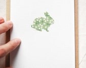 Blossom Pattern Fabric Bunny Card - Green or Yellow - Spring / Sakura / Easter