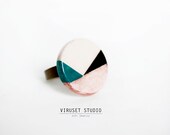 Adjustable ceramic ring emerald, black, rose. geometric & minimalist, Scandinavian design.Modern Circle Brooch Pin by Viruset Studio