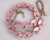 1950s BSK Rhinestone Necklace,  Vintage Flower Collar Necklace, Lavender Pink Heart Lucite Plastic Inserts, Vintage Jewelry -- JryenDesigns