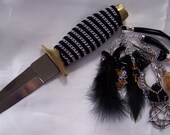 Witchy Elegance Athame - Natural Amber, Jet, Hawthorn Thorn -  S&H Included