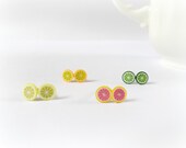 Fruit Salad - small post earrings - tiny citrus slices studs lemon orange grapefruit lime yellow green pink gift for her idea
