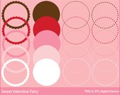 valentine digital frames scalloped circles - Sweet Valentine Fairy Deco Frames Digital Clipart