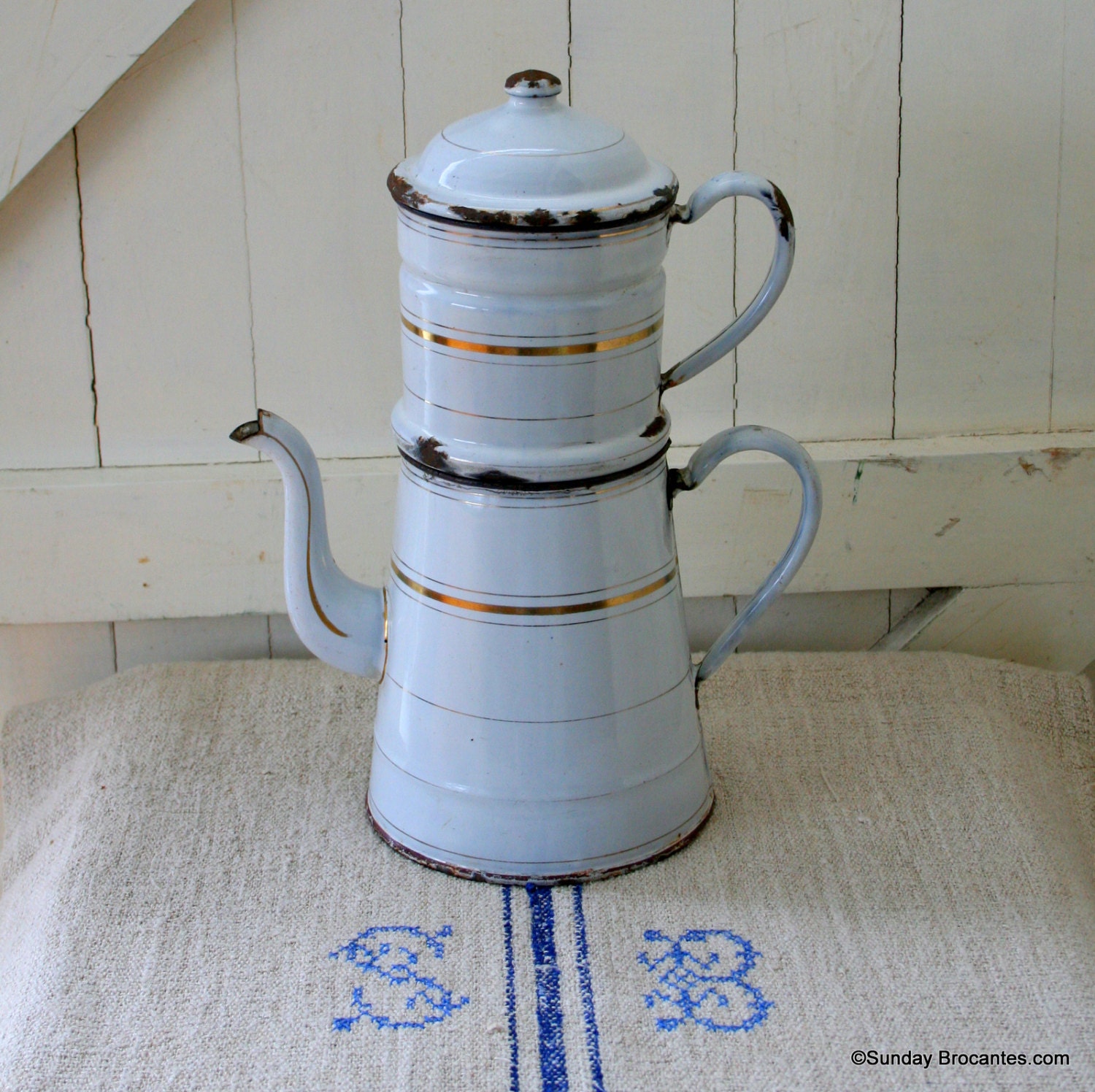 Antique French Enamel Coffee Pot