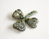 Clover pendant - wire wrapped jewelry, green quartz emerald crystal serpentine industrial wrap gemstone shamrock  St. Patrick trefoil