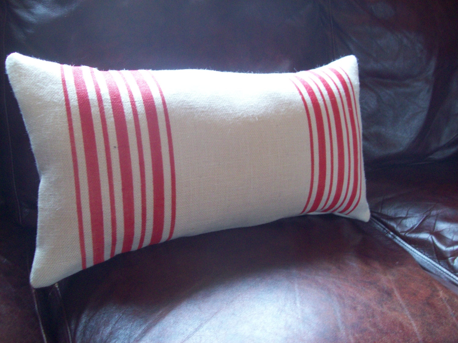 Striped Burlap Pillow - STUFFED Pillow - Decorative Pillow - Choose Your Colors