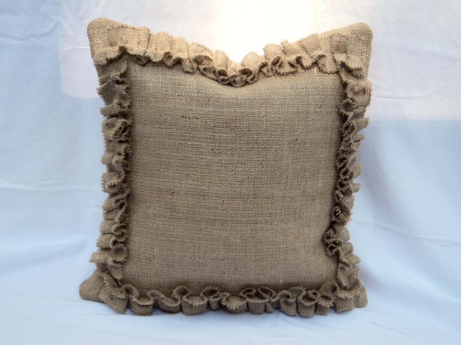 16 x 16 Burlap Pillow Cover with Ruffles French Farmhouse Decor