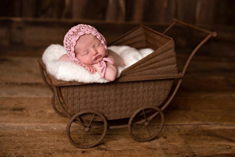 Newborn lacy knit bonnet with dainty scalloped edging--- sweet and unique for newborn vintage-style photos