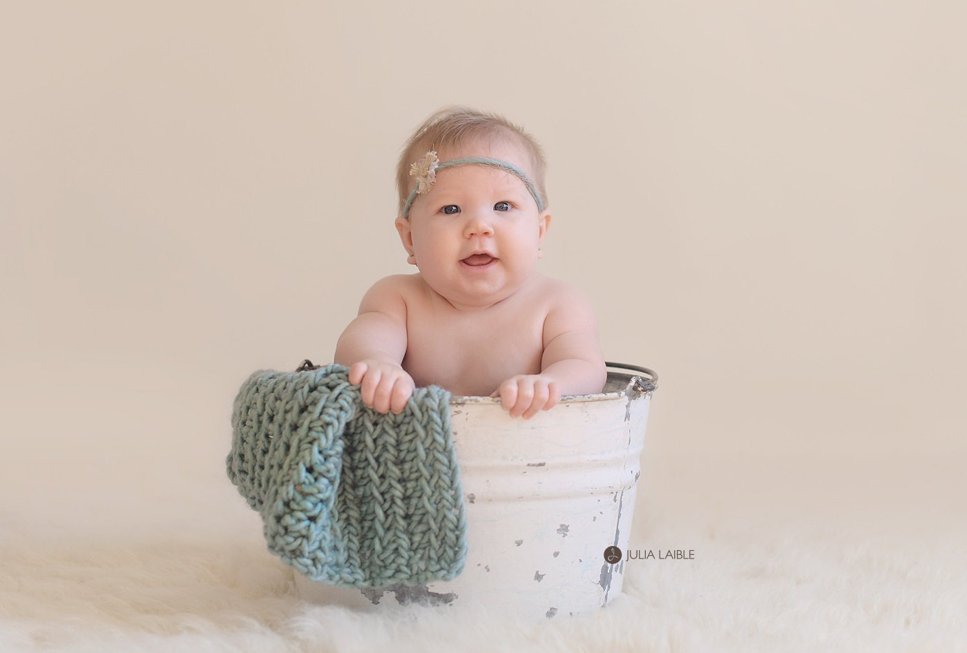 Newborn baby crochet mini blanket -- seafoam -- bulky yarn in textured stitch