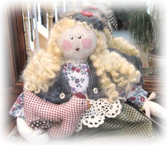 OOAK Art Doll Cloth Doll JAIME and Hen 16 inch Handmade CharlotteStyle Signed