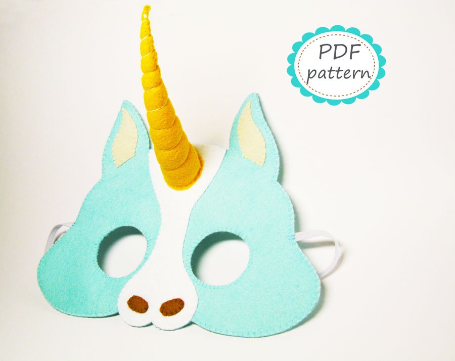 PDF PATTERN: Unicorn felt mask - DIY - Felt mask sewing tutorial - Kids party mask Pattern - Soft mask for boys and girls - Instant Dawnload