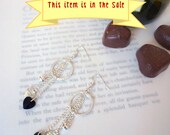 black, red or pink "Valentine" silver - plated earrings, with glass faceted heart beads, chain pieces and cute heart charms