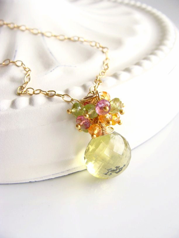 Lemon Quartz Necklace Cluster Necklace Pink Tourmaline Orange Garnet Peridot Luxe AAA 14k Gold Filled Yellow Gemstone SWEET MATILDA necklace