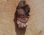 Copper Wrapped // Vintage Doll Hand // Aquamarine // Wire Pendant