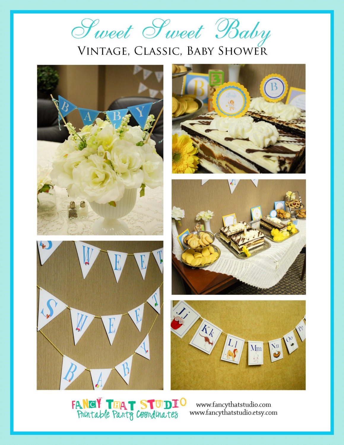 Vintage Baby Shower Birthday Sweet Sweet Baby Party Printables  FULL Collection