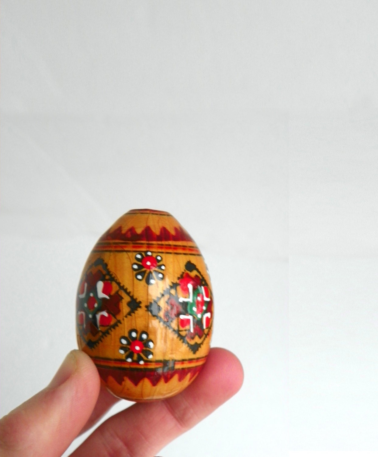 Vintage Hand Painted Wooden  Easter  Egg