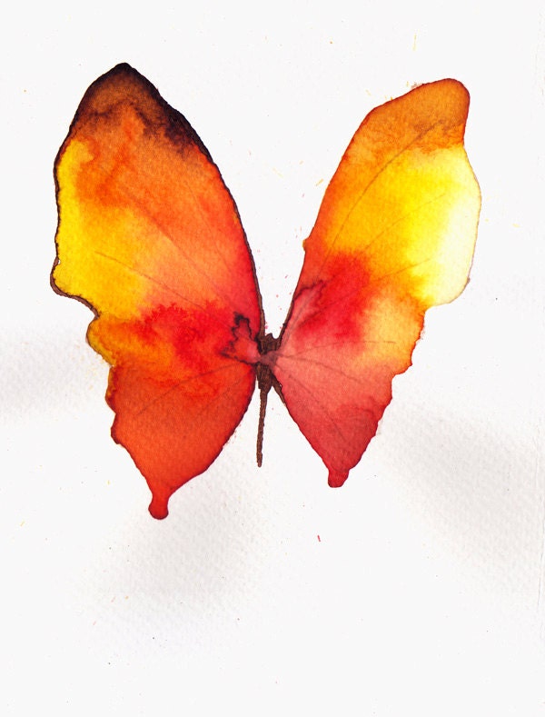 red, orange and yellow butterfly. original watercolour painting