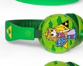 Legend of Zelda headphones earphones handpainted Link Triforce green yellow