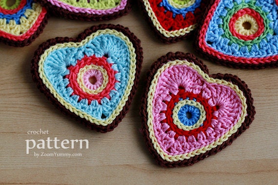 Crochet Pattern - Sweet Crochet Heart Ornaments (Appliques) - Pattern With Step-by-Step Picture Tutorial