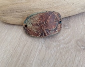 RESERVE listing for Julie  Bracelet focal ceramic art bead with Fossil style Dragonfly in rusty look with patina