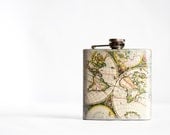 World Map Flask, Vintage Orbis Map Dude Gift, Rustic Flask 6 oz Whiskey, Father's Day, Antique Silver ohtteam