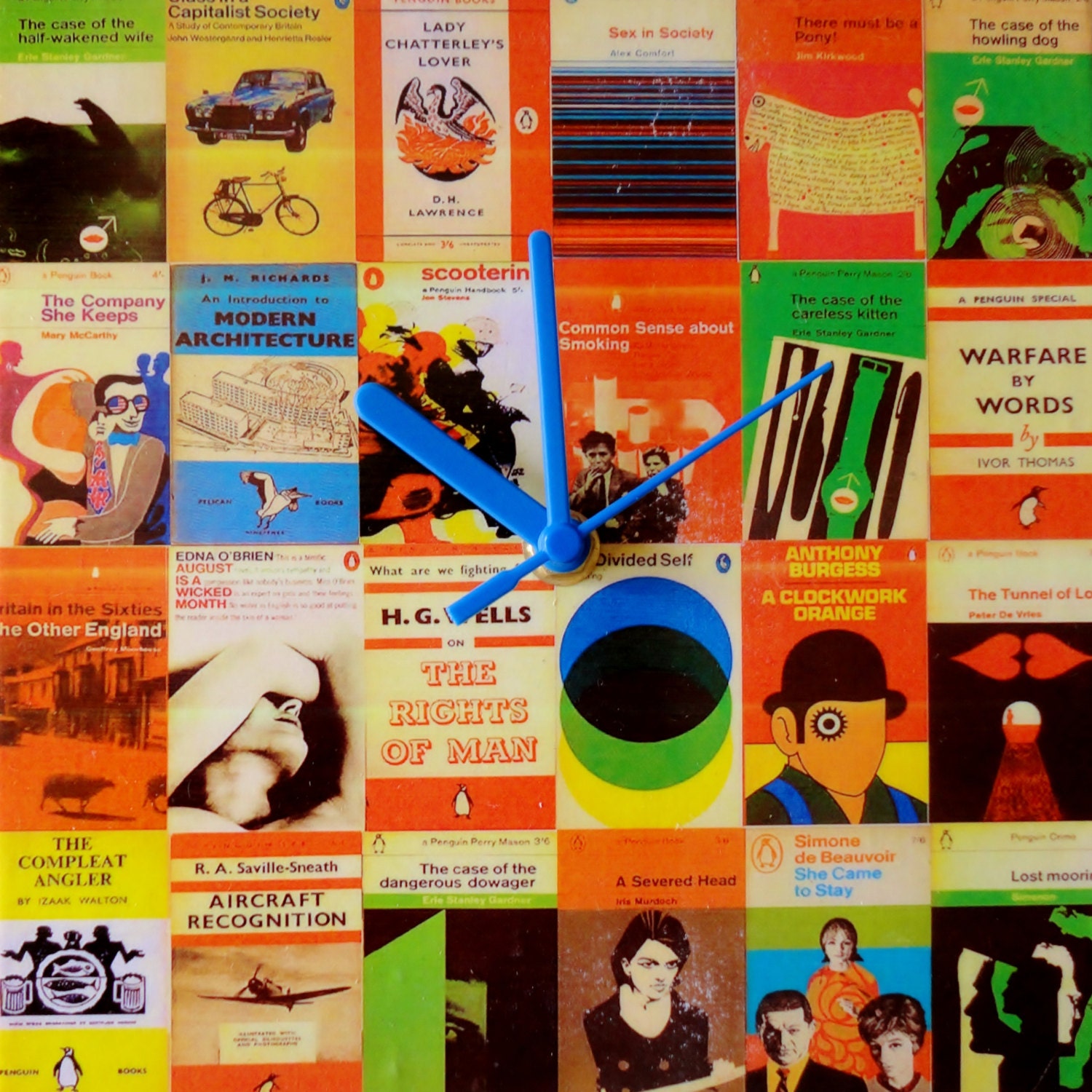 Classic Penguin Book Covers No2 20x20cm Square Clock - Handmade, Unique and Original
