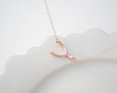 Lucky rose gold wishbone necklace - simple rose gold necklace with wishbone