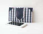 Navy Blue Plaid Denim Cotton Fabric Brown felt  Iphone5 // iphone 4 // Phone Wallet case  SD cards, USB