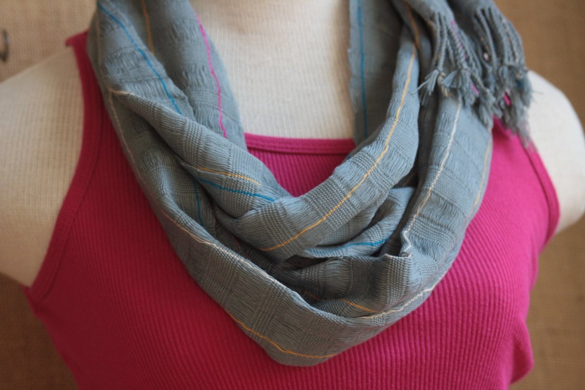 Woven Scarf (Grey with Bright Stripes, by Jan)
