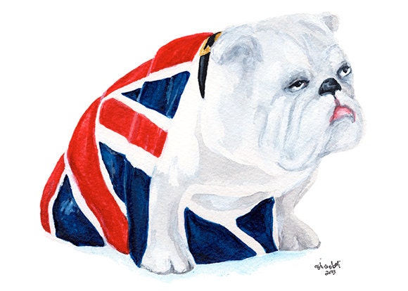 FREE SHIPPING - James Bond 007 Skyfall English Bulldog 5x7 Art Print