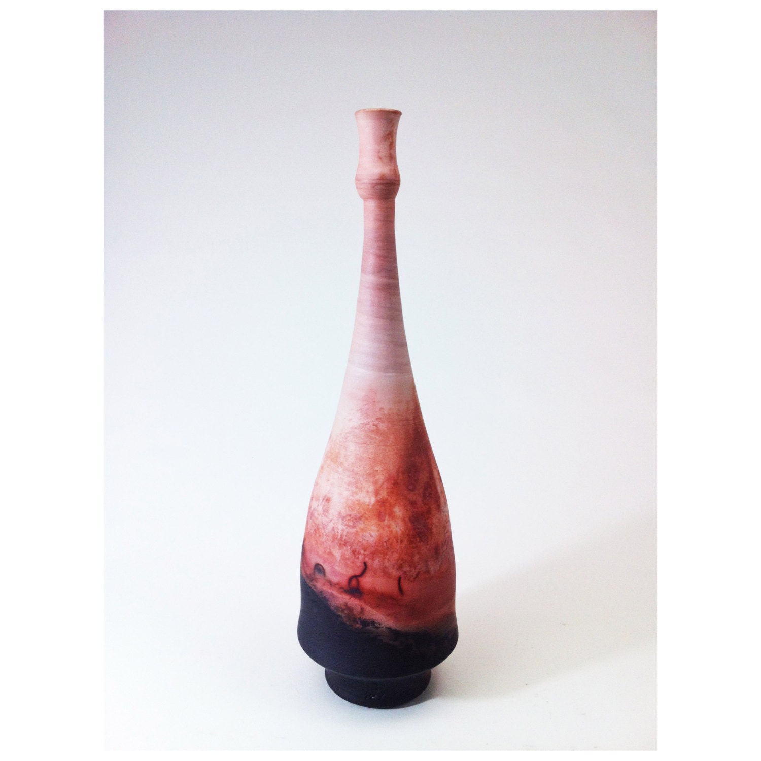 Saggar Vase in orange white pink black and red
