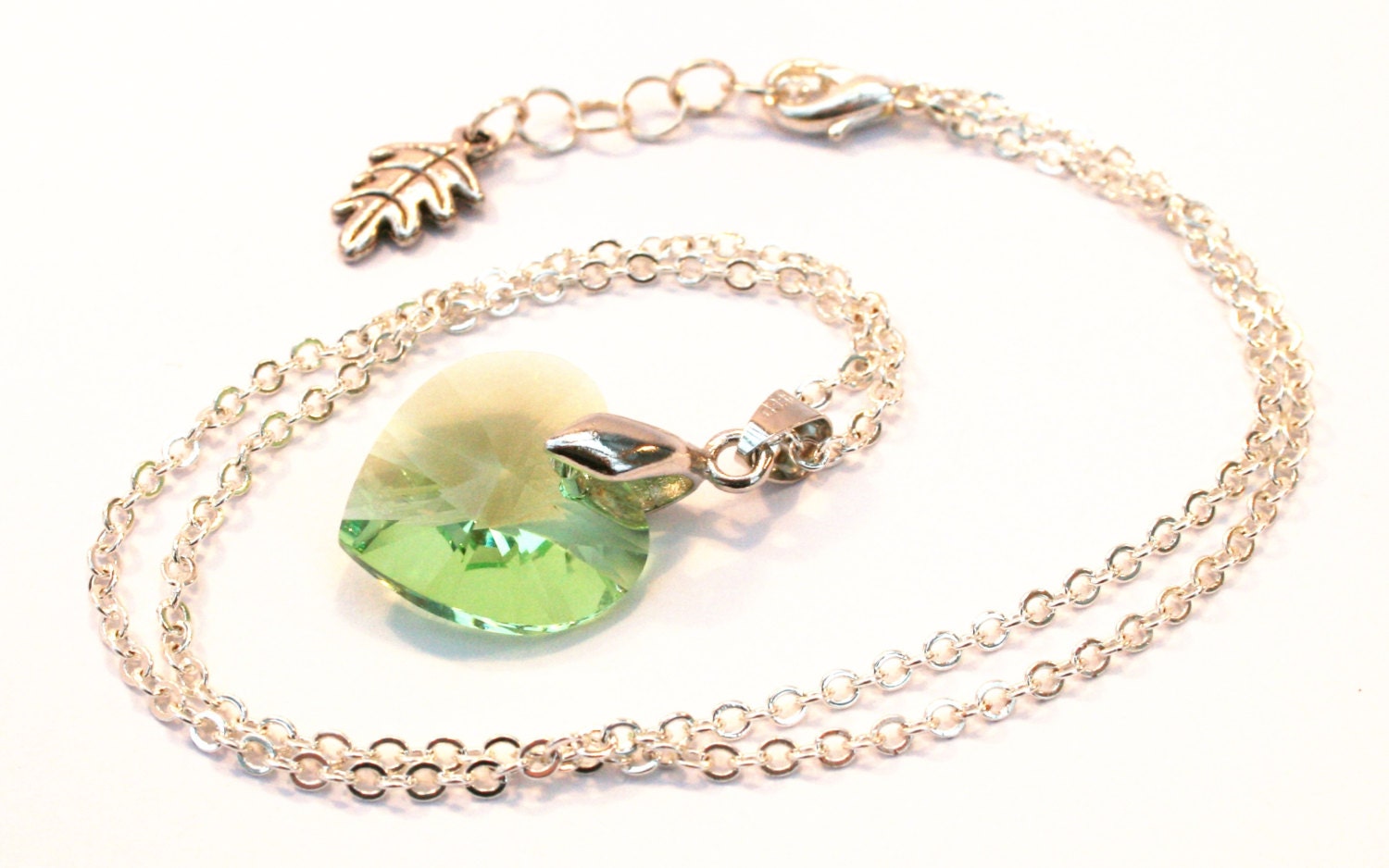 Weddings, Brides, Green Necklace Swarovski Crystal Heart Necklace, UK Seller