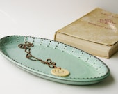 Oval Platter - Ceramic Serving Tray - Aqua Mist Creamy White Dark Teal - French Country Dinnerware