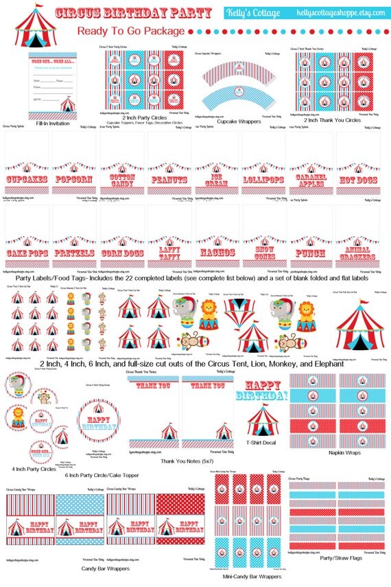 Instant Download Circus Birthday Party Ready To Go Package...Printable DIY Package Il_570xn