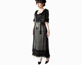 Gorgeous Edwardian Era Sheer Black Silk Dress with Embroidery & Sequins. Titanic Era Black Dress