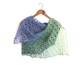 Hand knit shawl scarf gradient cotton lilac green lime lavender