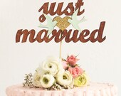 The Whimsical Wedding Cake Topper in Birch Gold Glitter Love Birds - Ready to ship
