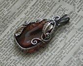Deep Honey - amber pendant with sterling silver leaves wire wrapped