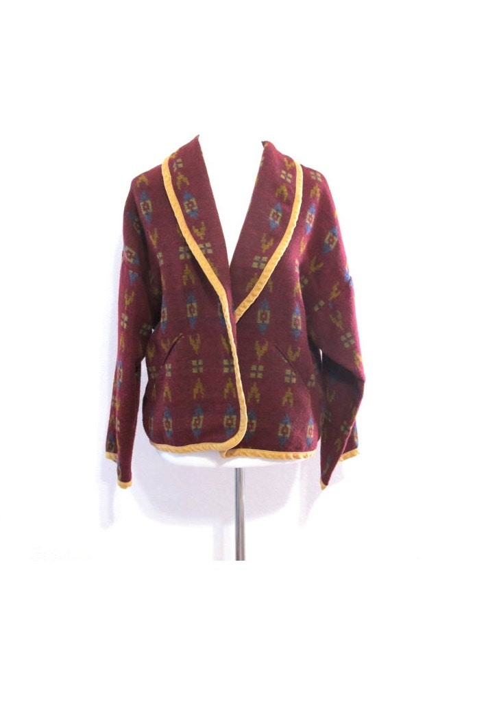 Vintage Maroon Southwest Blanket Sweater Coat