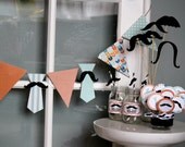 Little Mans Tie and Mustache Baby Shower Banner, Mustache Party, Birthday, Light Teal, Orange