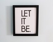 LINOCUT PRINT - Beatles, Typography, Lyrics - Let It Be (Black) Handcarved Linocut Art 8x10