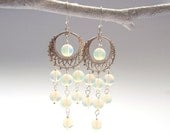 Opalites Silver Earrings - Wedding Bridal Jewelry - White Opalescent Dange Earrings - Chandalier Long Romantic - Bride Earrings