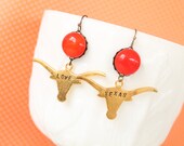 Love Texas longhorn earrings in hammered brass and burnt orange