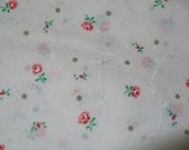Vintage 60s rose eyelet fabric / tiny rosebud floral flowers / white red coral / 1960s mid century / craft doll quilt home decor 1 1/4 yards