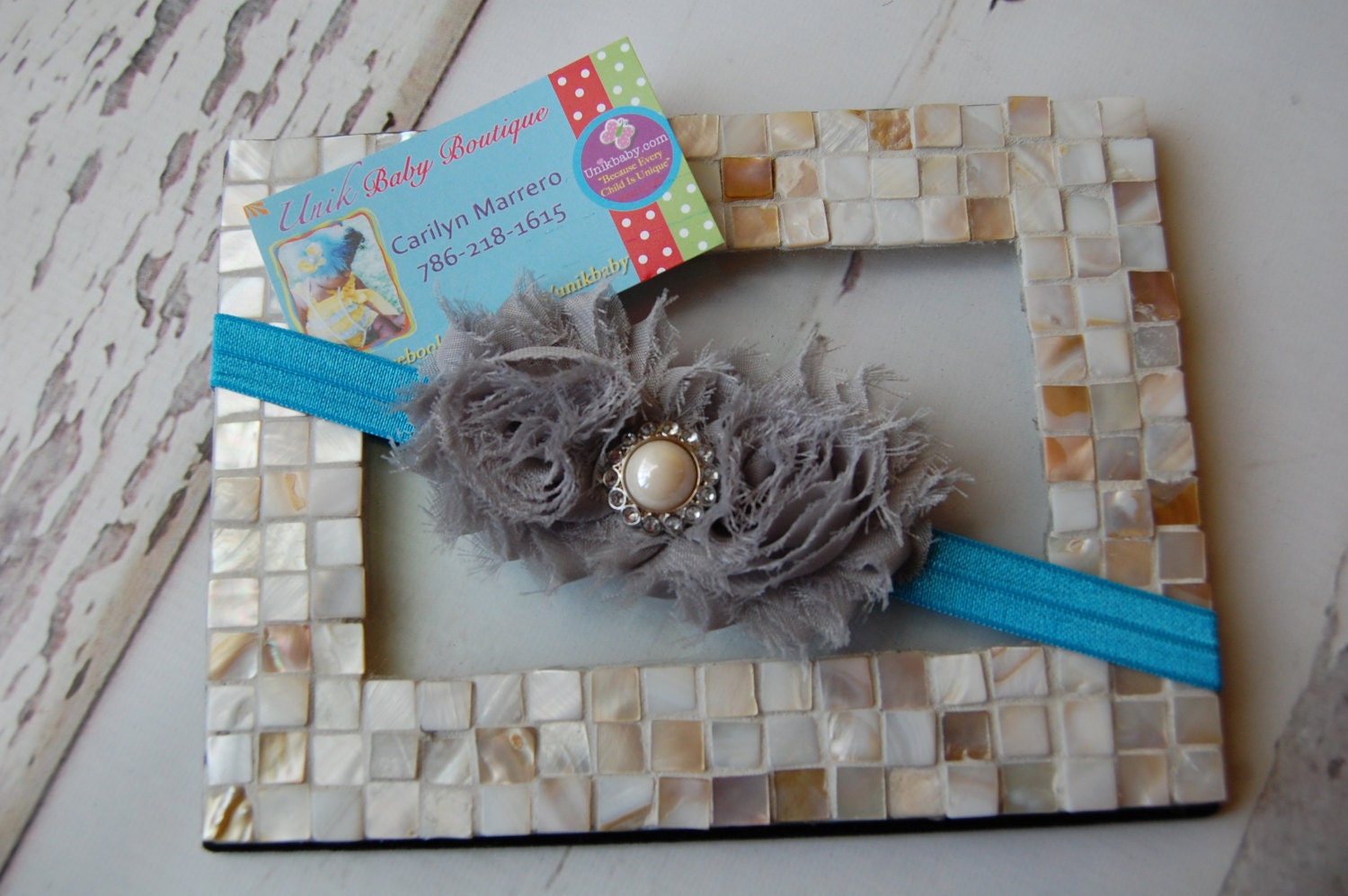 Vintage Inspired Turquoise & Grey Shabby Headband