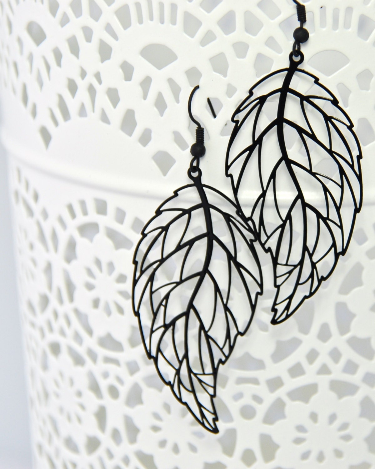 Black Leaf Filigree Earrings, Boho Chic