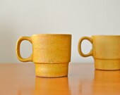 Set of 2 Bennington Potters Golden Yellow Ceramic Mugs, Handmade in Vermont, Vintage, 1750, Kitchen, Office, Coffee, Tea Cup, Father's Day