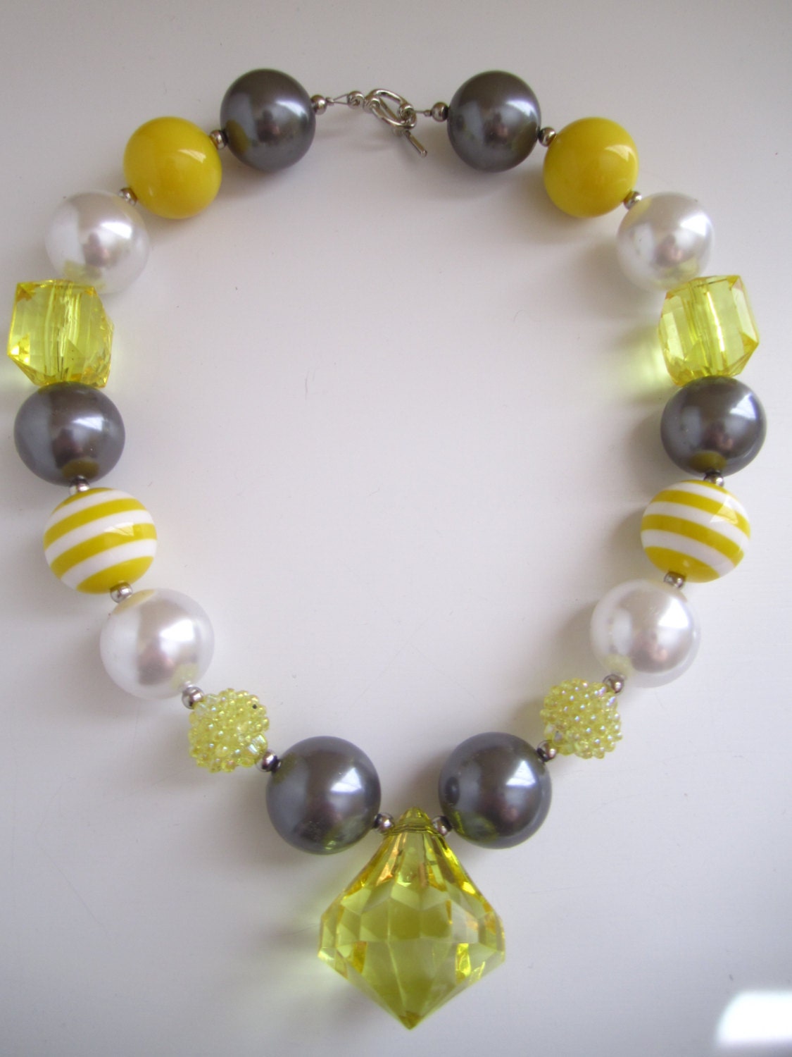 Chunky Necklace - Yellow & Grey - large gumball acrylic beads