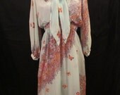 WILLIAM TRAVILLA dreamy seafoam butterfly print dress - Hollywood designer - full skirt sz 4 6 S