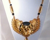 Handmade Jewelry Vintage Art Deco Brooch Winged Cartouche Necklace